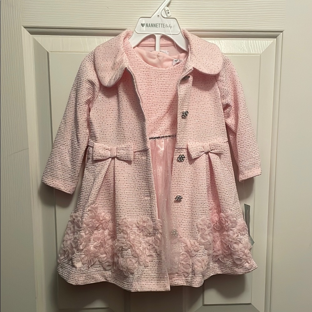 Nannette Kids Pink Coat with Floral Details